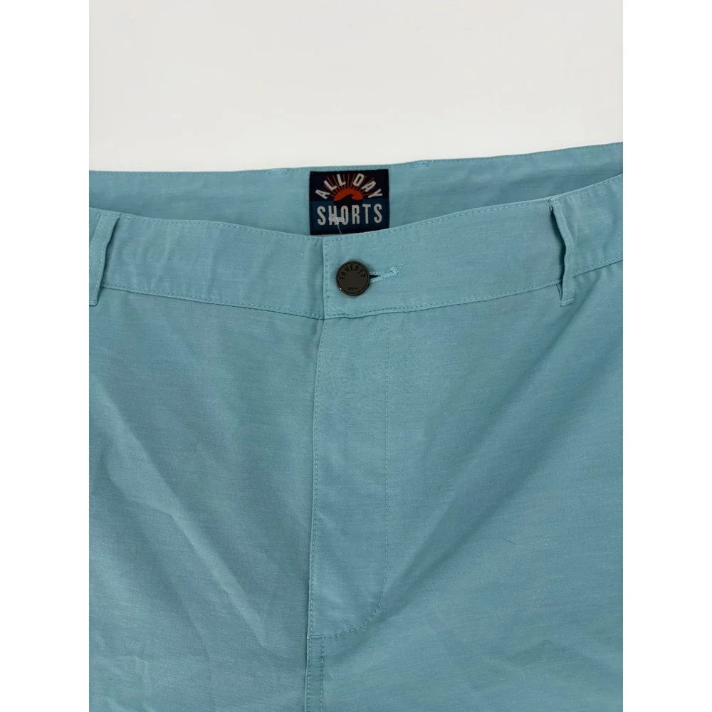 Faherty All Day Shorts Mens 40 Teal Blue Hybrid Quick Dry Stretch Flat Front